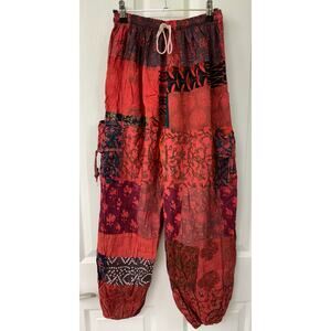 Ashley Taylor red patchwork boho 100% cotton one size xs-xl drawstring waist New